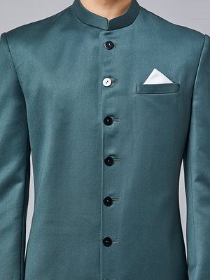 Тёмно-зелёный хлопко-шёлковый индийский мужской костюм