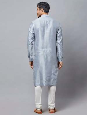 Синий хлопковый и шёлковый индийский национальный мужской костюм