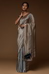 *Коричневое изумительное нарядное красивое свадебное индийское сари из фатина, украшенное вышивкой