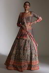 *Синий индийский женский свадебный костюм лехенга (ленга) чоли из натурального шёлка с длинными рукавами