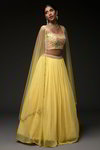 *Лимонно-жёлтый и жёлтый индийский женский свадебный костюм лехенга (ленга) чоли из органзы и шёлка без рукавов, украшенный вышивкой
