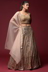 *Бежевый индийский женский свадебный костюм лехенга (ленга) чоли из креп-жоржета, украшенный вышивкой