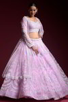 *Фиолетовый и сиреневый индийский женский свадебный костюм лехенга (ленга) чоли из фатина с длинными рукавами, украшенный вышивкой