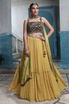 *Оливковый, горчичный и жёлтый индийский женский свадебный костюм лехенга (ленга) чоли из креп-шёлка, украшенный вышивкой
