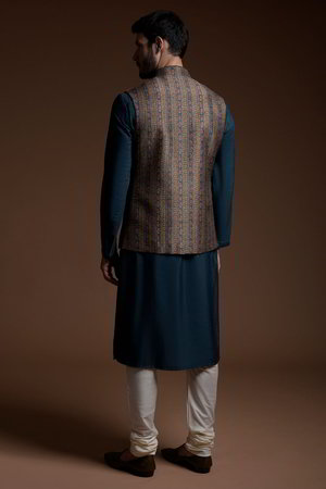 Синий шёлковый индийский национальный мужской костюм