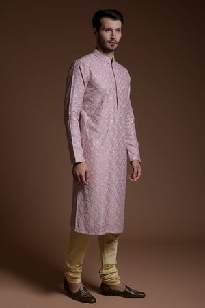 Лавандовый индийский национальный мужской костюм из шёлка