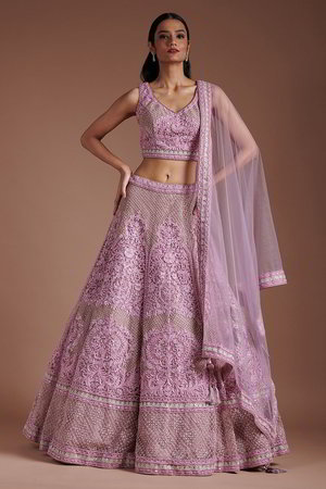 Розовый индийский женский свадебный костюм лехенга (ленга) чоли из фатина без рукавов, украшенный скрученной шёлковой нитью со стразами, пайетками