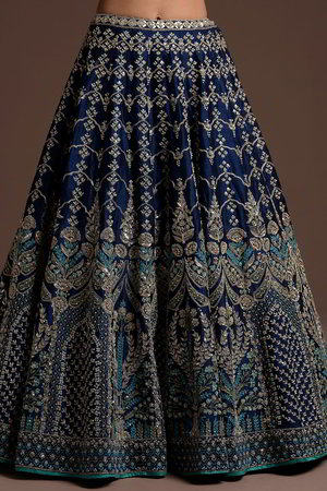 Тёмно-синий и синий индийский женский свадебный костюм лехенга (ленга) чоли из натурального хлопка с шёлком, украшенный вышивкой