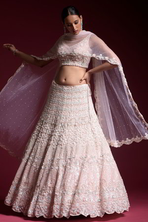 Розовый индийский женский свадебный костюм лехенга (ленга) чоли из органзы и фатина без рукавов, украшенный вышивкой
