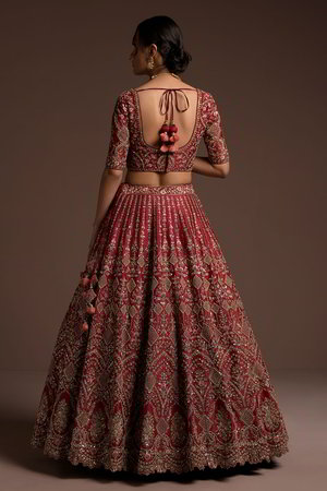 Розовый индийский женский свадебный костюм лехенга (ленга) чоли из натурального хлопка с шёлком и шёлка с рукавами ниже локтя, украшенный вышивкой