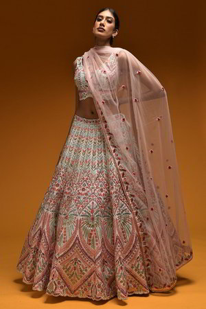 Белый индийский женский свадебный костюм лехенга (ленга) чоли из крепа и шёлка без рукавов, украшенный вышивкой